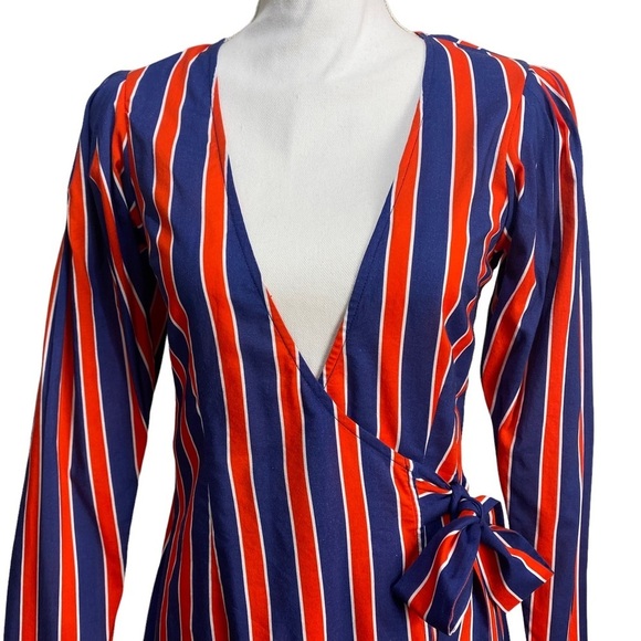 WeWoreWhat Blanca Wrap Dress Size Small Navy Blue Red Stripe Long Sleeve Summer - Picture 7 of 16